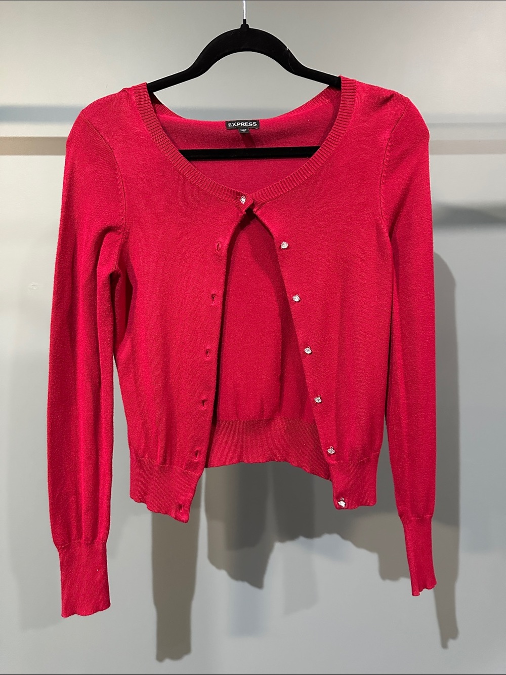 Express Women’s Bright Burgundy Button Cardigan